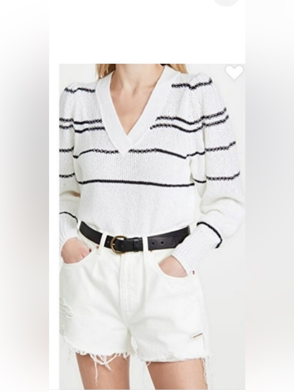 Brochu Walker Sasha Striped White V-Neck Sweater with Black Stripes - Picture 2 of 10